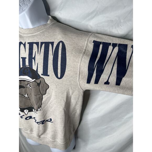 Georgetown University Hoyas Sweatshirt Size M Spell Out Sleeves Distress Vintage - Picture 3 of 13